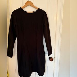 Black Ponte Long Sleeve Midi Dress